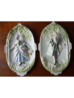 Pair of CHASE Hand Painted Porcelain Plaques, Occupied Japan